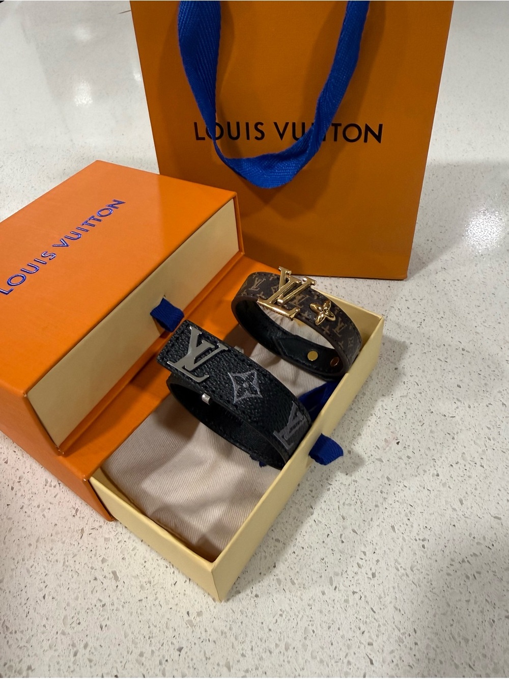 Louis Vuitton Monogram Leather Bracelet Set - Black & Brown